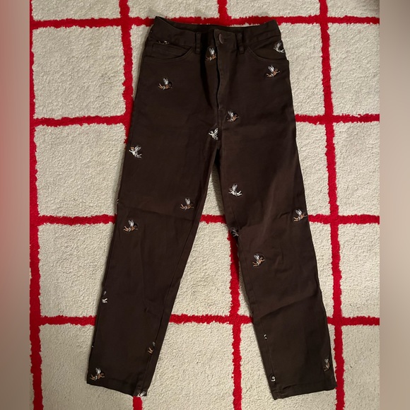 HOT LAVA Khaki Olive Green/Brown Work Wear Pants w/ Embroidered Cherubs - Picture 6 of 10